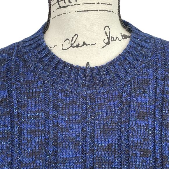Vintage 1980s Crewneck Sweater Blue Metallic Wool Blend Pullover Oversized - Picture 4 of 9
